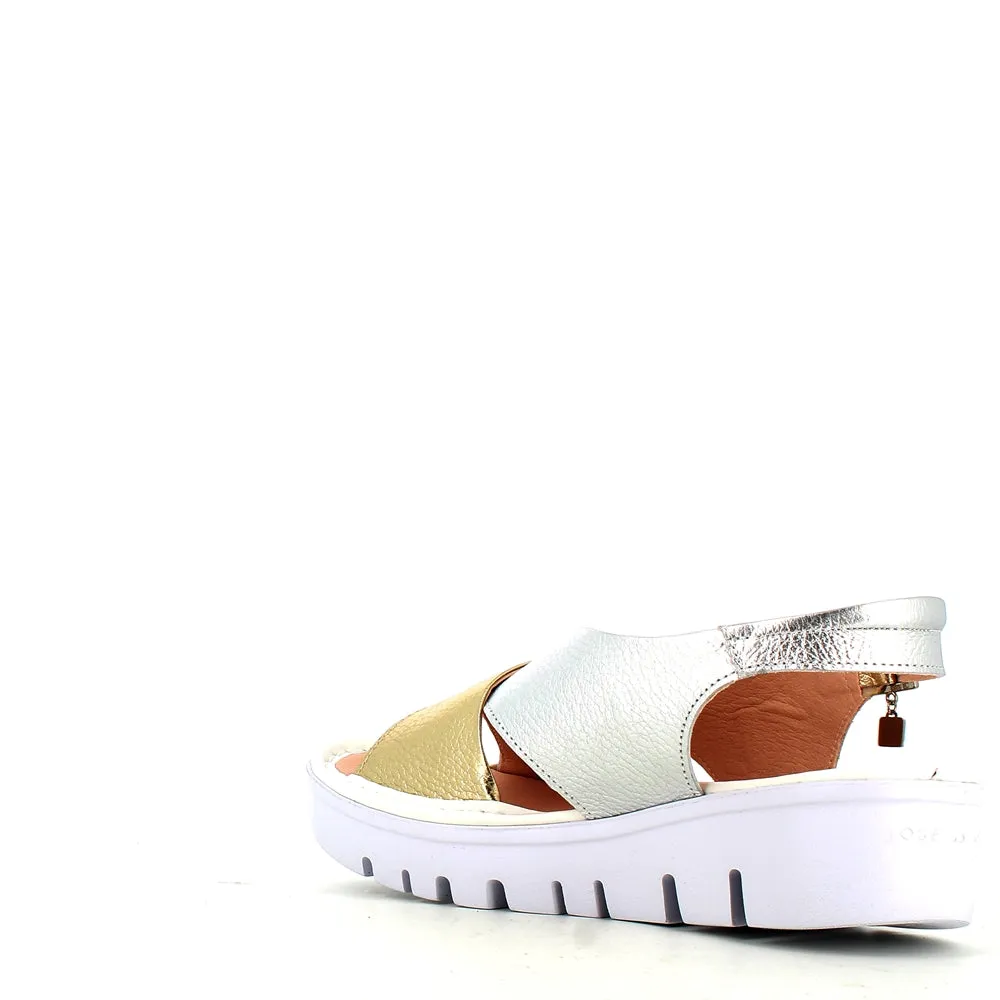 Jose Saenz Wedge Criss Sandal Gold/Silver