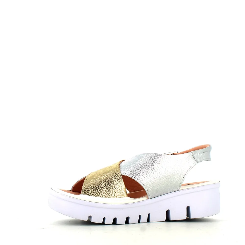 Jose Saenz Wedge Criss Sandal Gold/Silver