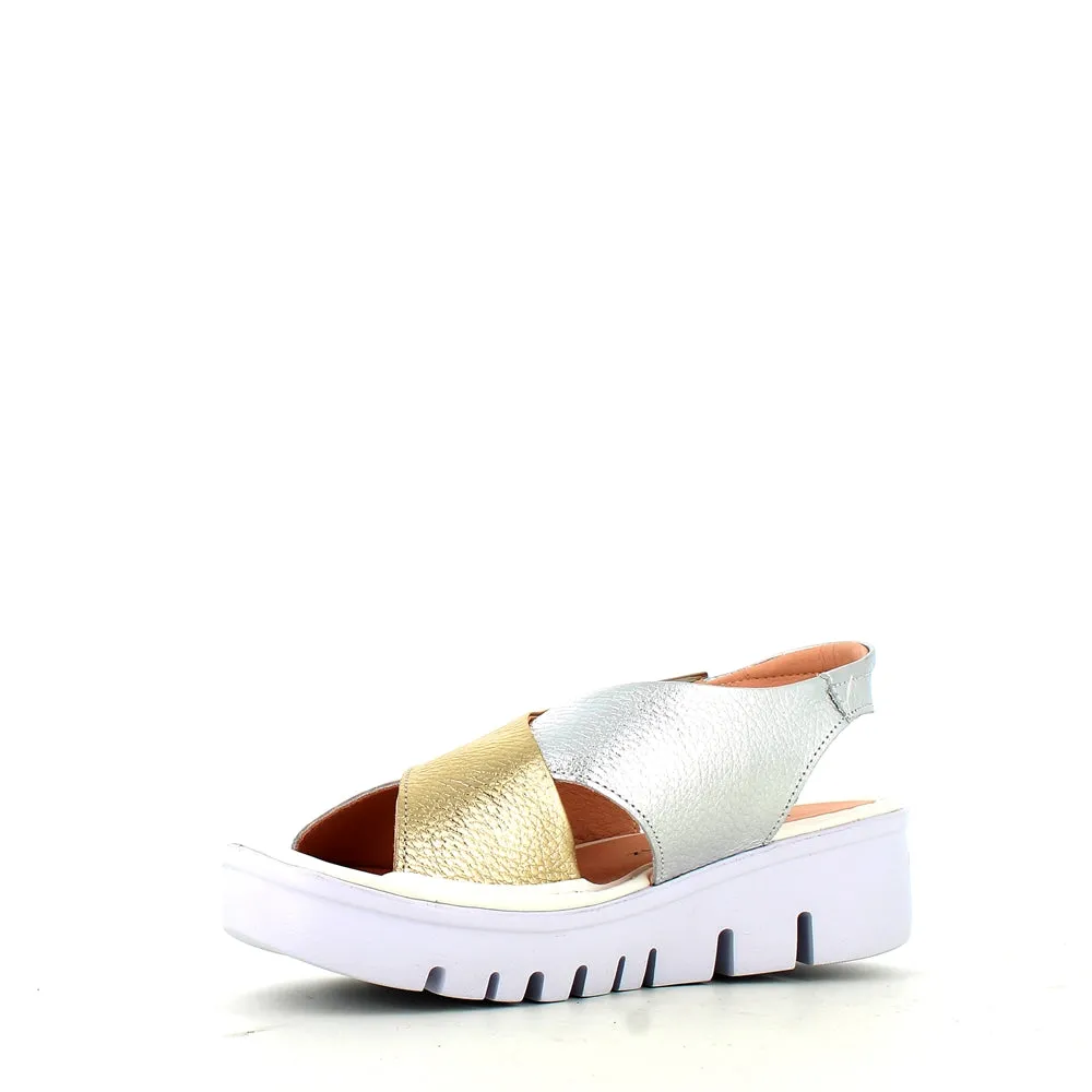 Jose Saenz Wedge Criss Sandal Gold/Silver