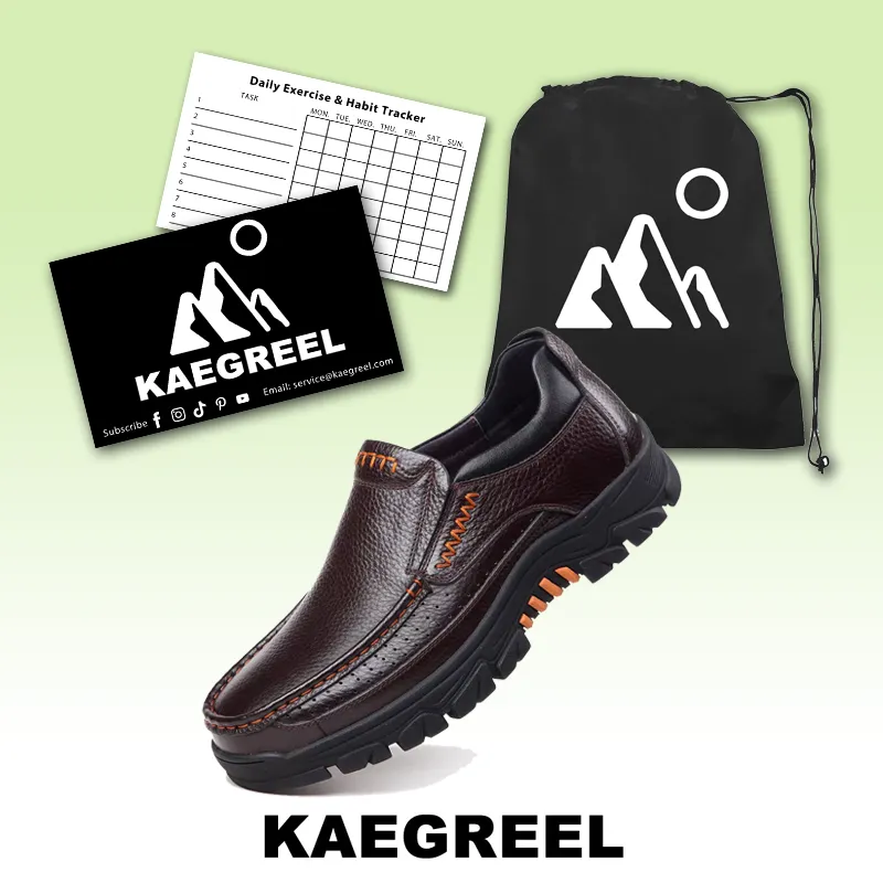 Kaegreel Men's Cow Leather Waterproof Comfy Non Slip Soft Slip On Casual Shoes