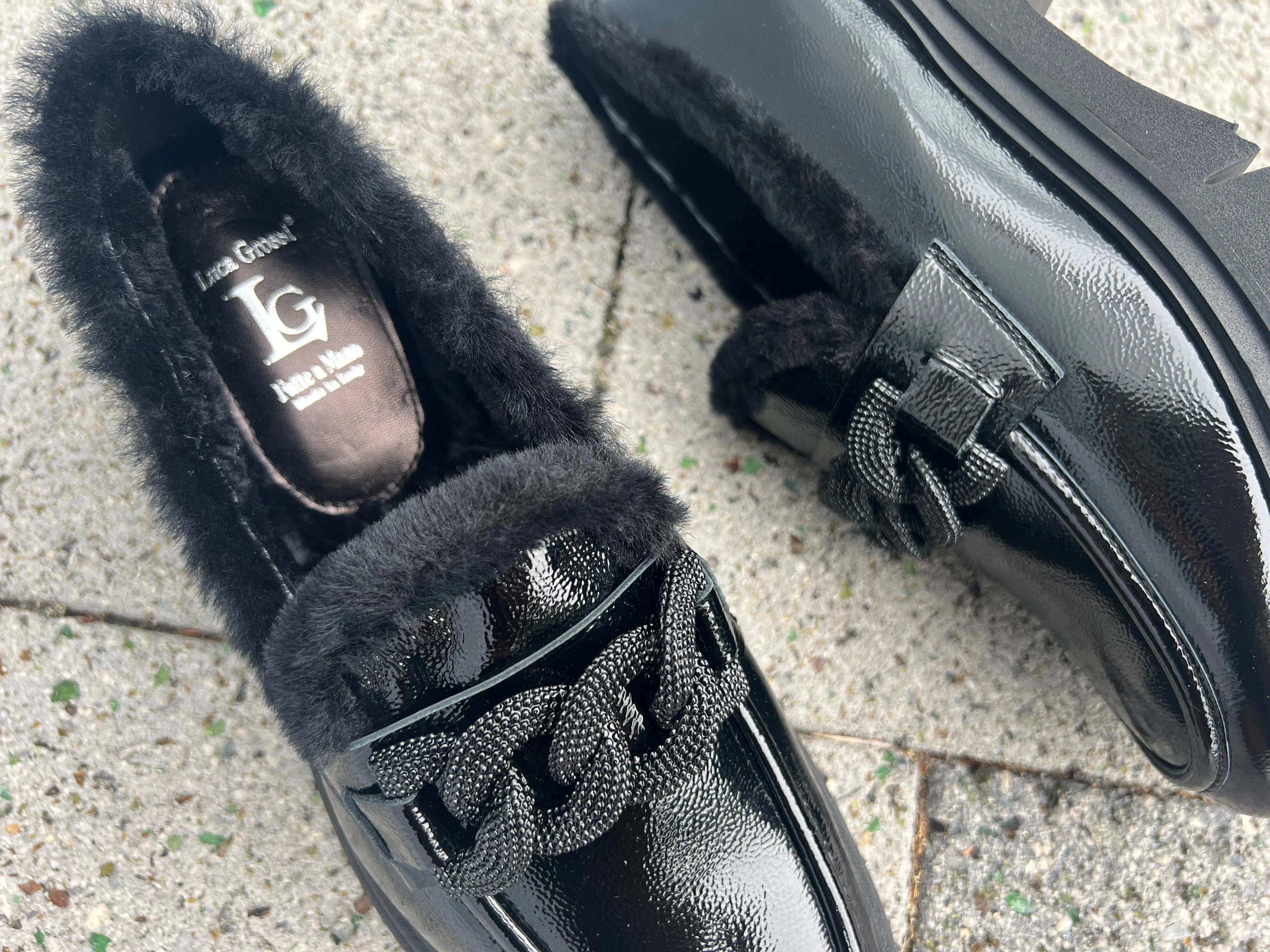 Luca Grossi Patent Fur lined Loafer with metal front detail K852M