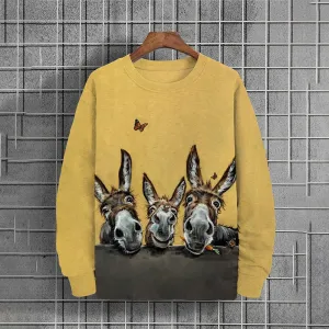 Men's Funny Donkey Butterfly Print Casual Sweatshirt