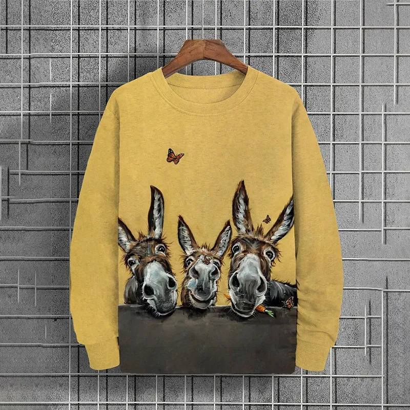 Men's Funny Donkey Butterfly Print Casual Sweatshirt