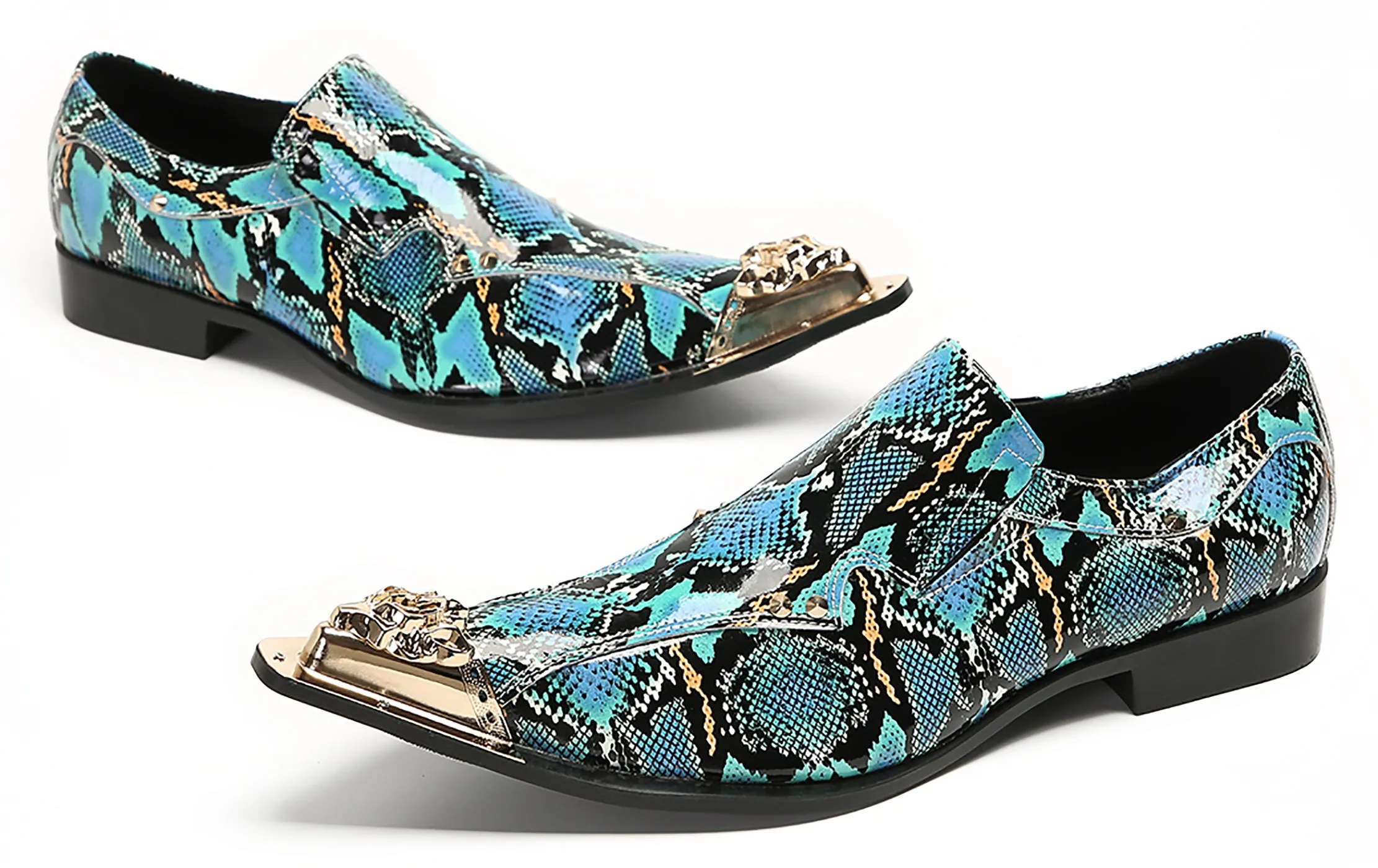 Mens Party Casual Metal Pointed Toe Ballroom Western Loafers