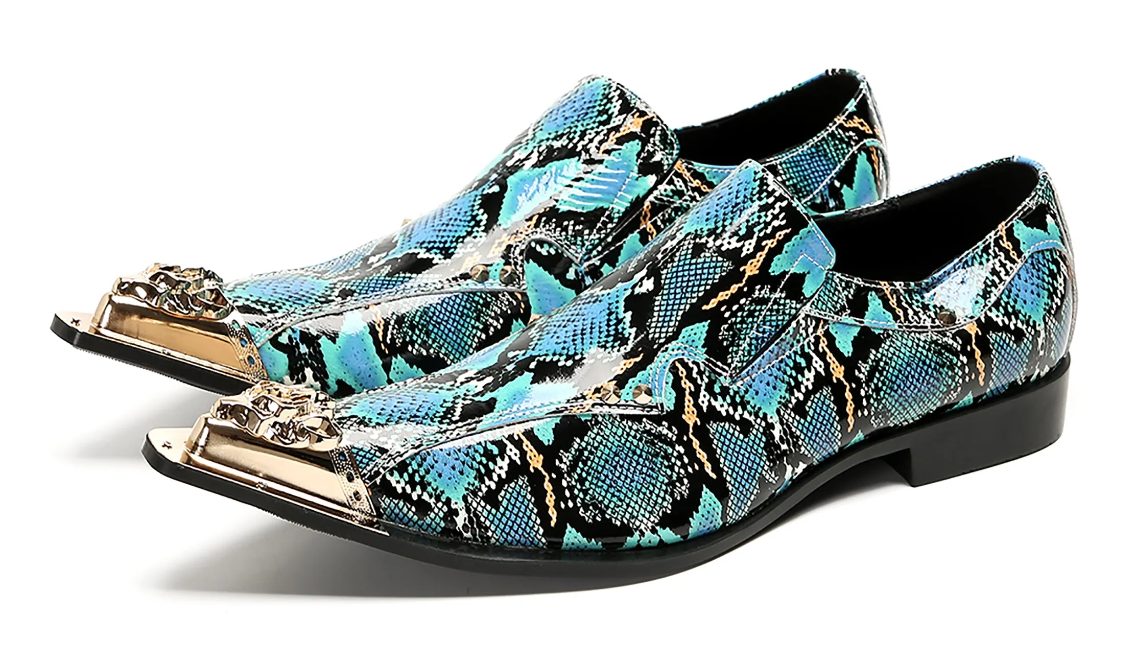 Mens Party Casual Metal Pointed Toe Ballroom Western Loafers