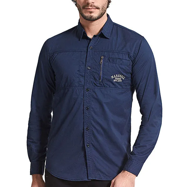 Military Style Lapel Zipper Design Long Sleeve Men's Shirt