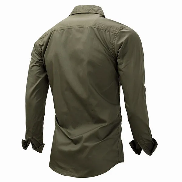 Military Style Lapel Zipper Design Long Sleeve Men's Shirt