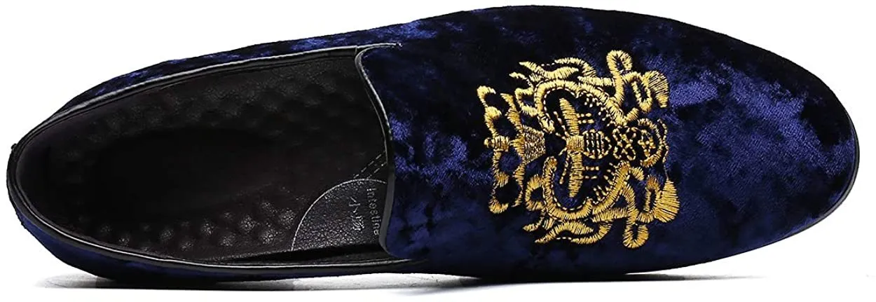 NXY Men's Loafers Velvet Dress Shoes Smoking Slippers with Embroidery Slip on Penny Party Luxury Loafer Shoes
