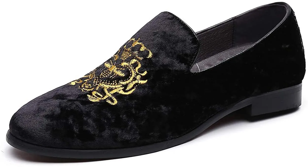 NXY Men's Loafers Velvet Dress Shoes Smoking Slippers with Embroidery Slip on Penny Party Luxury Loafer Shoes