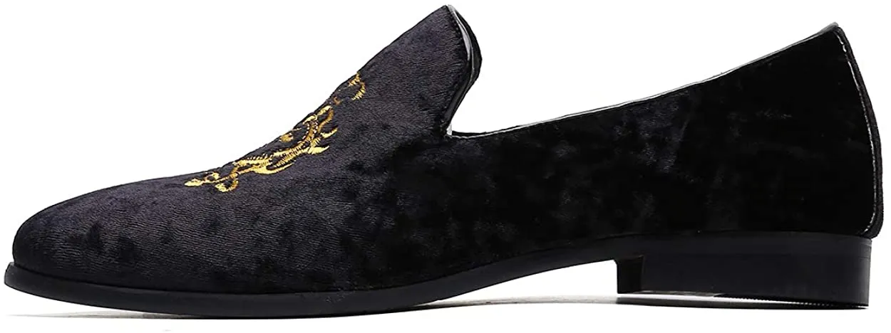 NXY Men's Loafers Velvet Dress Shoes Smoking Slippers with Embroidery Slip on Penny Party Luxury Loafer Shoes