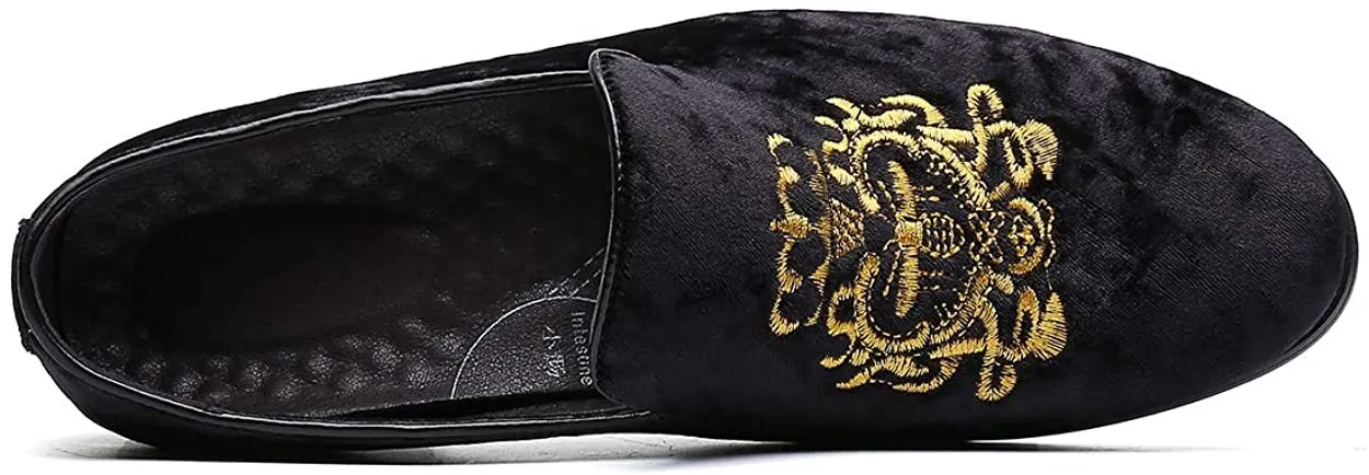 NXY Men's Loafers Velvet Dress Shoes Smoking Slippers with Embroidery Slip on Penny Party Luxury Loafer Shoes