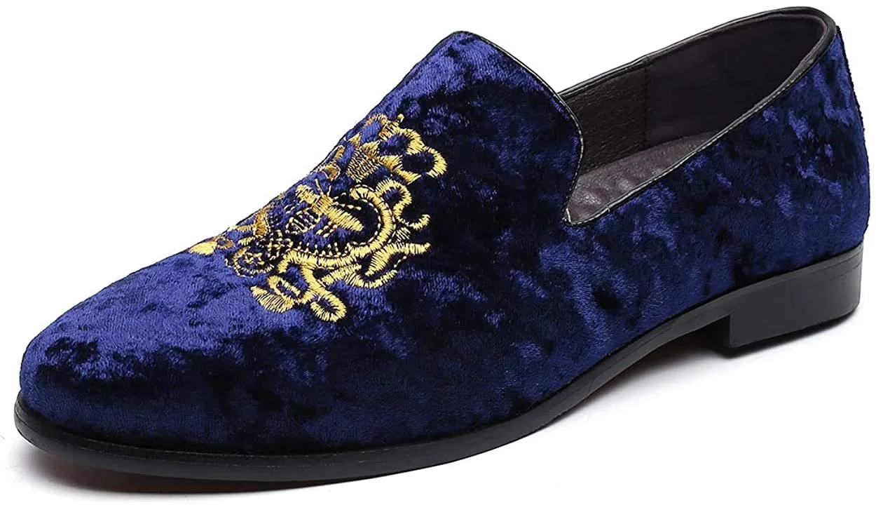 NXY Men's Loafers Velvet Dress Shoes Smoking Slippers with Embroidery Slip on Penny Party Luxury Loafer Shoes
