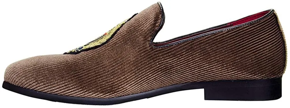 NXY Men's Loafers Velvet Dress Shoes Smoking Slippers with Embroidery Slip on Penny Party Luxury Loafer Shoes