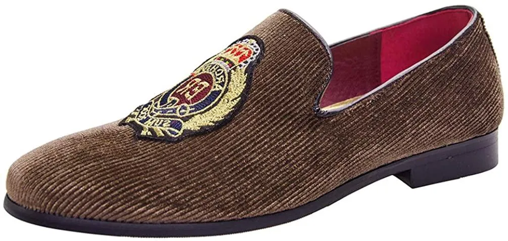 NXY Men's Loafers Velvet Dress Shoes Smoking Slippers with Embroidery Slip on Penny Party Luxury Loafer Shoes