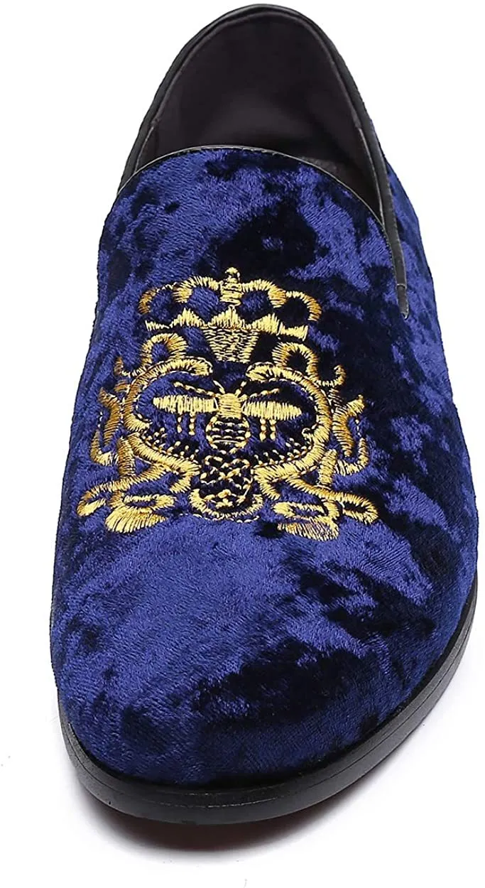 NXY Men's Loafers Velvet Dress Shoes Smoking Slippers with Embroidery Slip on Penny Party Luxury Loafer Shoes