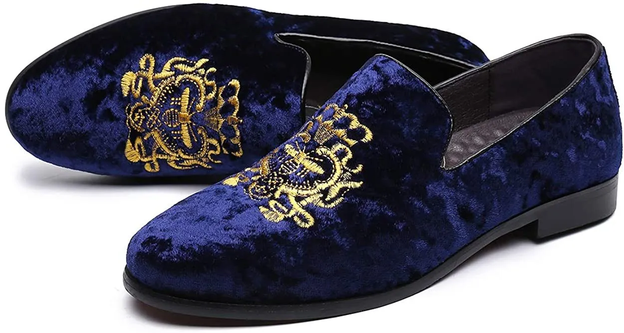 NXY Men's Loafers Velvet Dress Shoes Smoking Slippers with Embroidery Slip on Penny Party Luxury Loafer Shoes