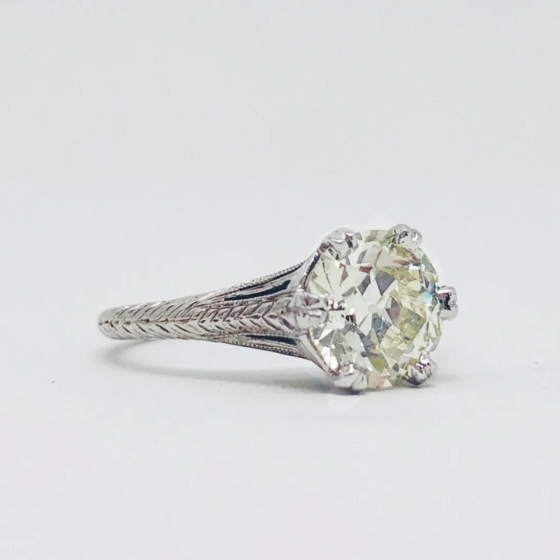Platinum 1.92ct Vintage Hand Engraved Solitaire