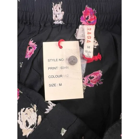 Raga Anthropologie Black Pink Floral Bohemian Boho Maxi Skirt Pull On  Sz M