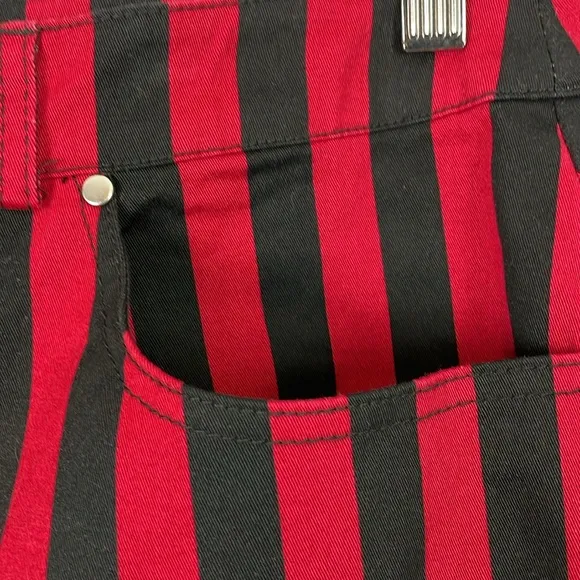 Rebecca Minkoff Womens 10 Black Red Striped 5 Pocket Casual Denim Mini Skirt