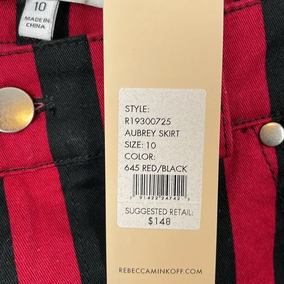 Rebecca Minkoff Womens 10 Black Red Striped 5 Pocket Casual Denim Mini Skirt