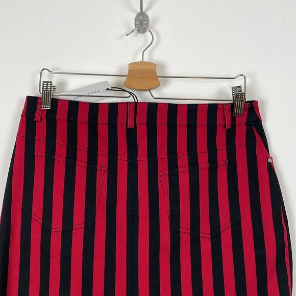 Rebecca Minkoff Womens 10 Black Red Striped 5 Pocket Casual Denim Mini Skirt