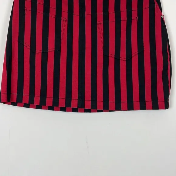 Rebecca Minkoff Womens 10 Black Red Striped 5 Pocket Casual Denim Mini Skirt