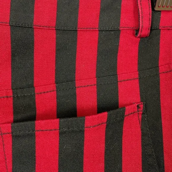 Rebecca Minkoff Womens 10 Black Red Striped 5 Pocket Casual Denim Mini Skirt