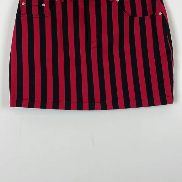 Rebecca Minkoff Womens 10 Black Red Striped 5 Pocket Casual Denim Mini Skirt