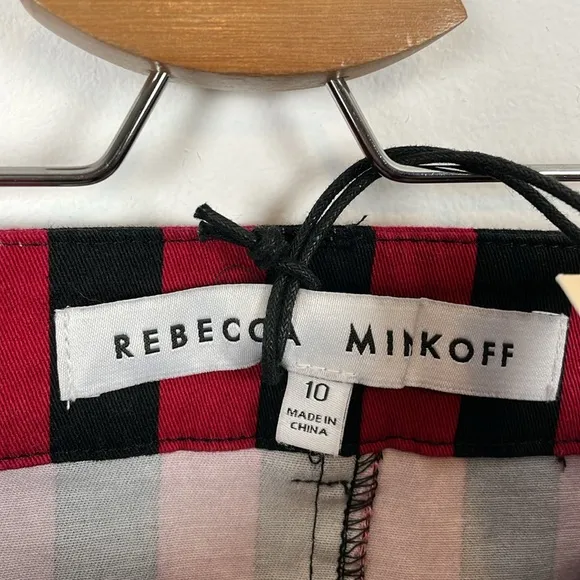 Rebecca Minkoff Womens 10 Black Red Striped 5 Pocket Casual Denim Mini Skirt