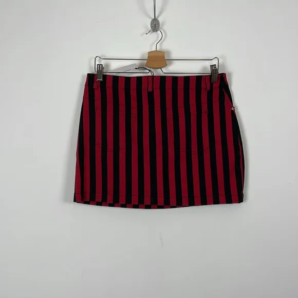 Rebecca Minkoff Womens 10 Black Red Striped 5 Pocket Casual Denim Mini Skirt