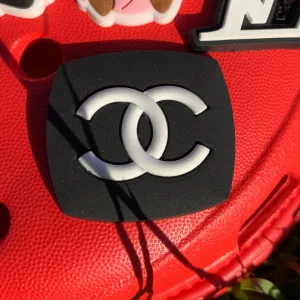 SHOE CHARMS - BLACK SQUARE DOUBLE C