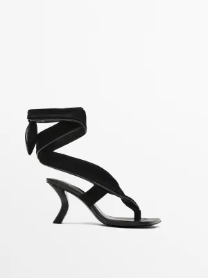 Suede high-heel sandals with tie detail