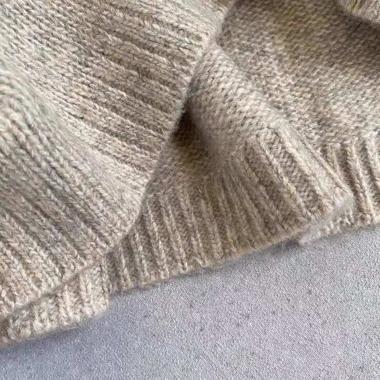 V-neck single button wide sleeve casual loose breathable wool knitted cardigan