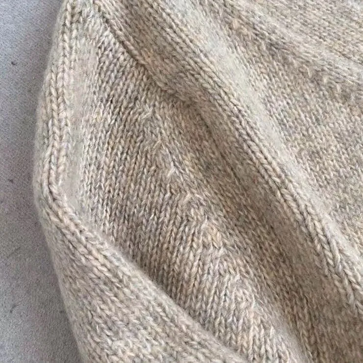 V-neck single button wide sleeve casual loose breathable wool knitted cardigan