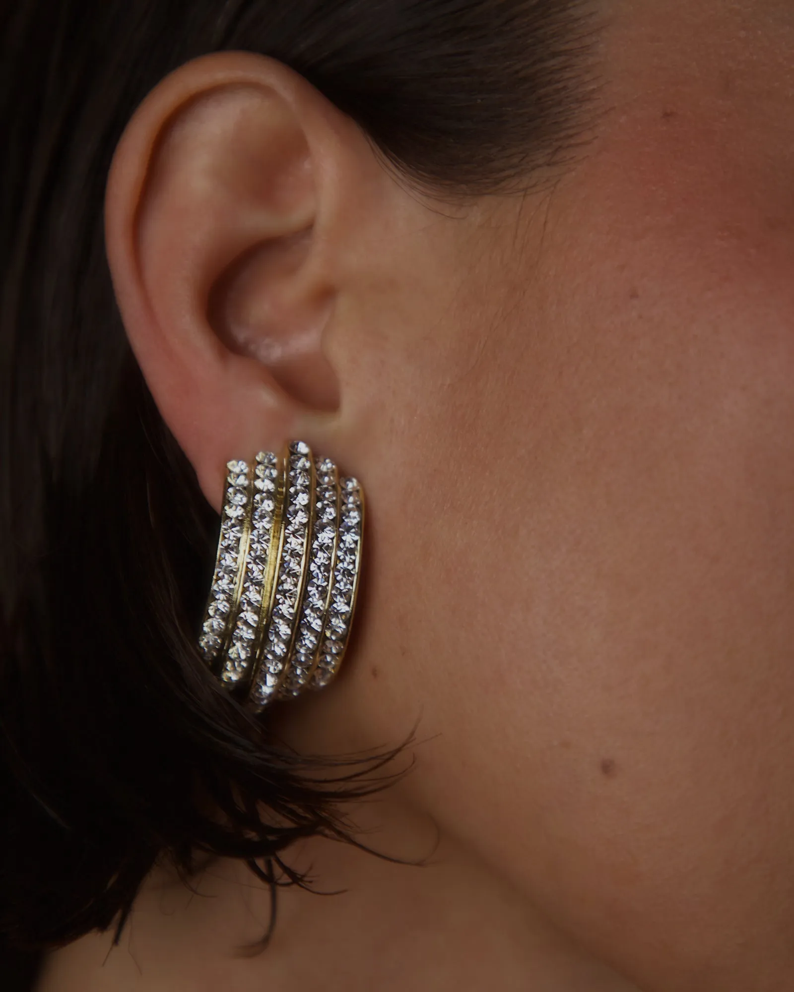 Vintage Crystal Step Hoop Clip Ons