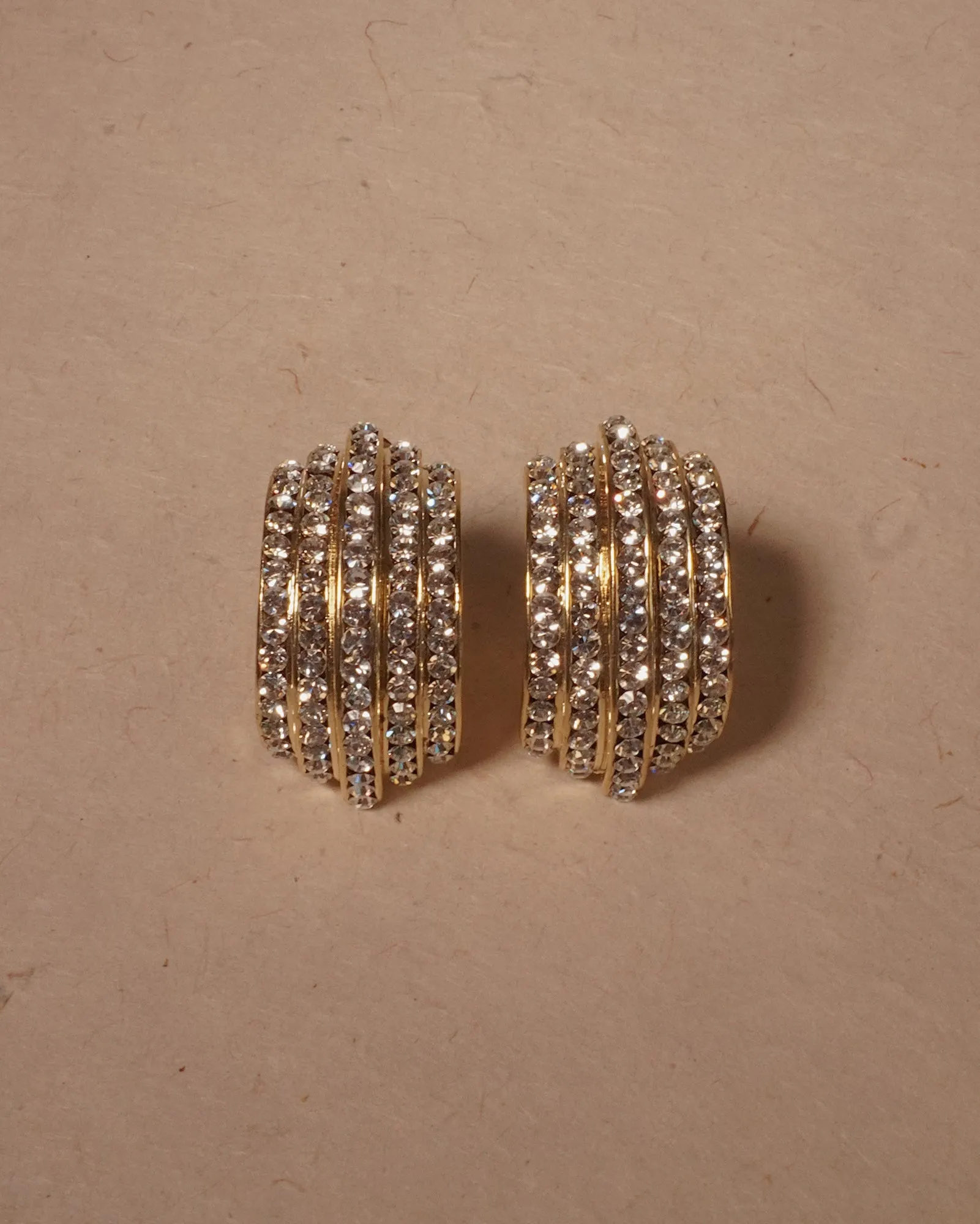 Vintage Crystal Step Hoop Clip Ons